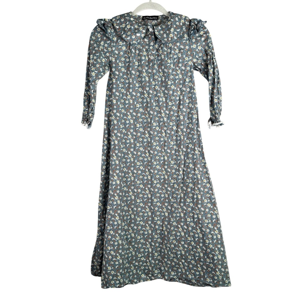 Scarlet Darkness Dress Girls Size 10/11 Blue Floral Pioneer Colonial‎ Prairie